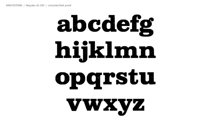 BRACKSTONE lowercase letters a–z rendered from the compiled font