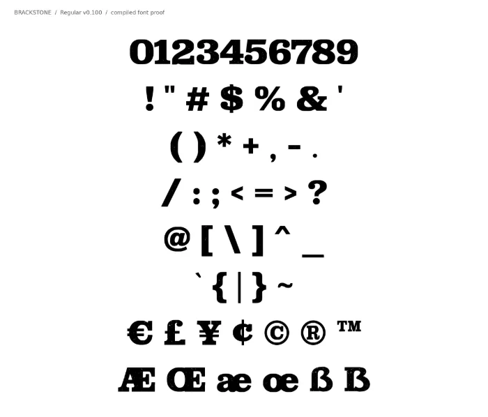 BRACKSTONE numerals and punctuation rendered from the compiled font