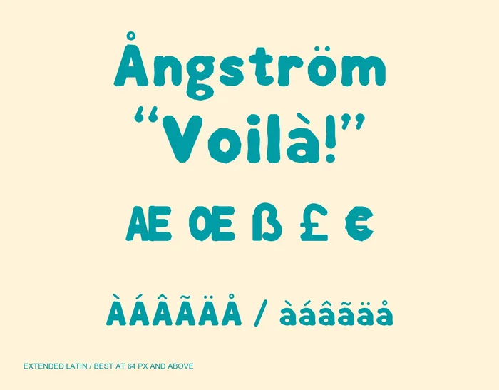 Cutmass extended Latin, accents, ligatures and currency symbols.