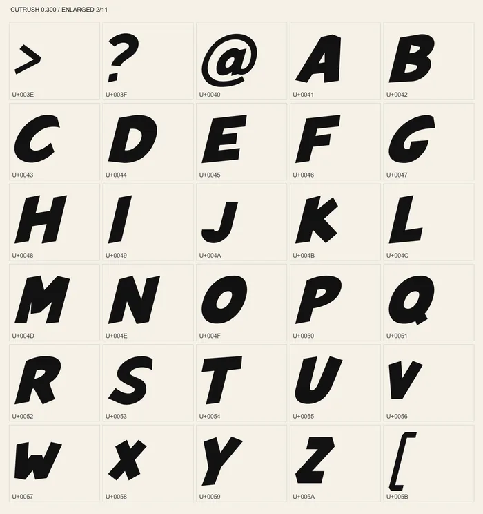 Cutrush enlarged capital letterforms
