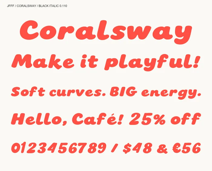 Coralsway Black Italic: mixed text specimen.