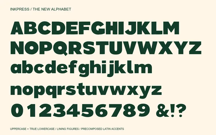 Inkpress 0.200 uppercase, genuine lowercase, lining numerals and punctuation, rendered from the distributed font.