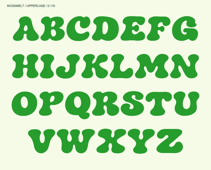 Mossmelt uppercase alphabet.