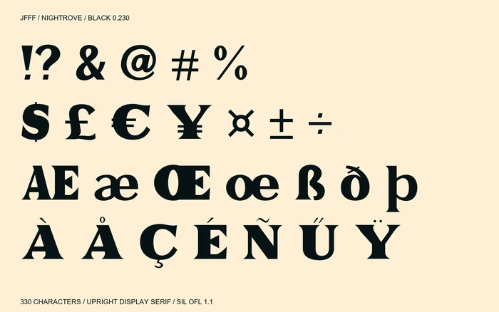 Nightrove refined punctuation, currencies, ligatures and accented letters.