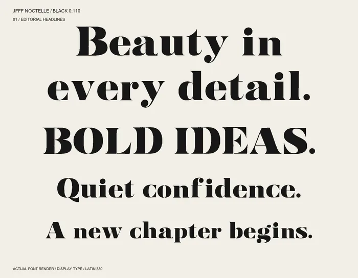 Noctelle Black: Beauty in every detail. Mixed uppercase and lowercase editorial specimen.