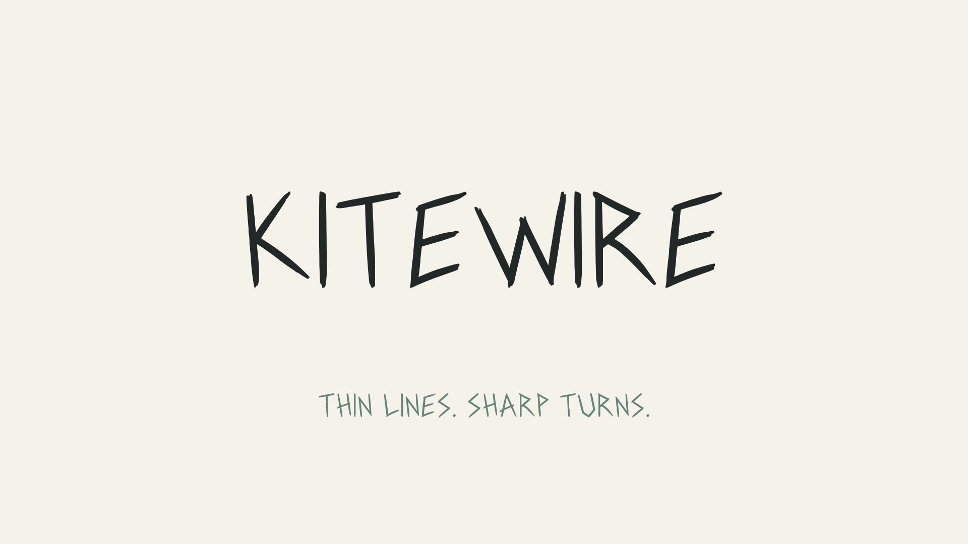 KITEWIRE thin angular handwritten display font in its actual released letterforms.