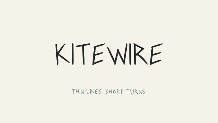 KITEWIRE thin angular handwritten display font in its actual released letterforms.