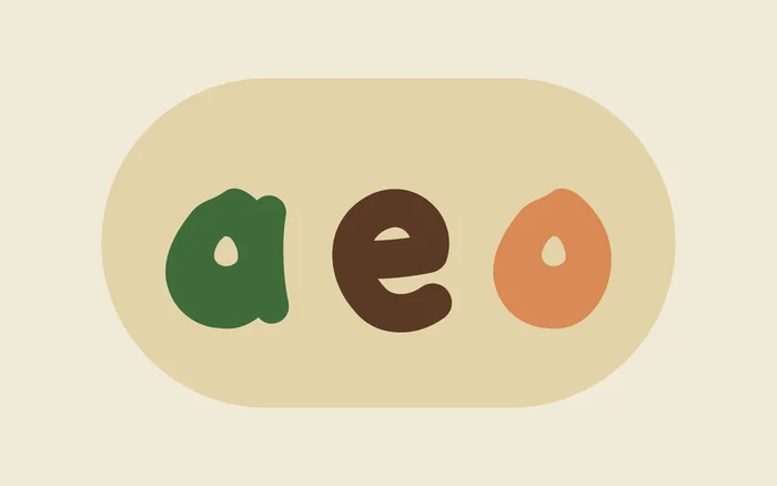The letters a, e and o in Seedpod inside a rounded pod shape.