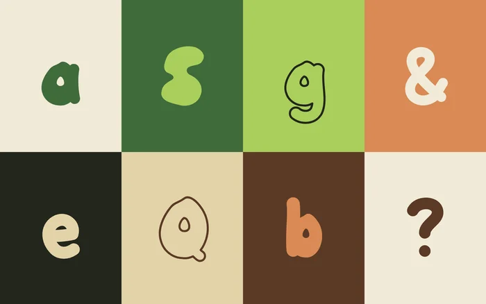 Eight Seedpod letters in eight colour combinations.