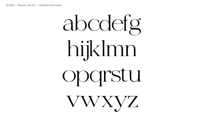 SILKEN lowercase letters a–z rendered from the compiled font