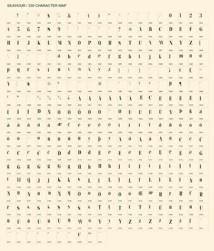 Silkhour 330-character repertoire.