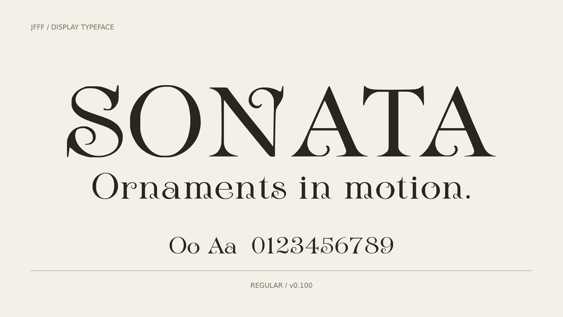 SONATA display serif specimen with editorial headline letterforms.