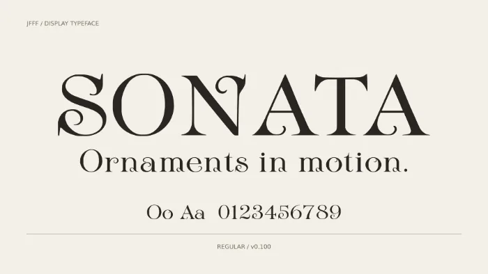 SONATA display serif specimen with editorial headline letterforms.