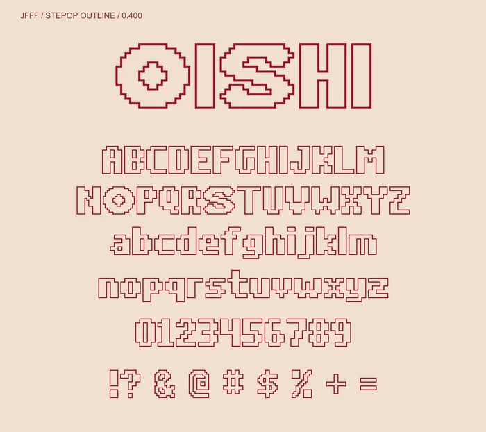 Stepop Outline 0.400 pixel-outline uppercase, lowercase and figures.