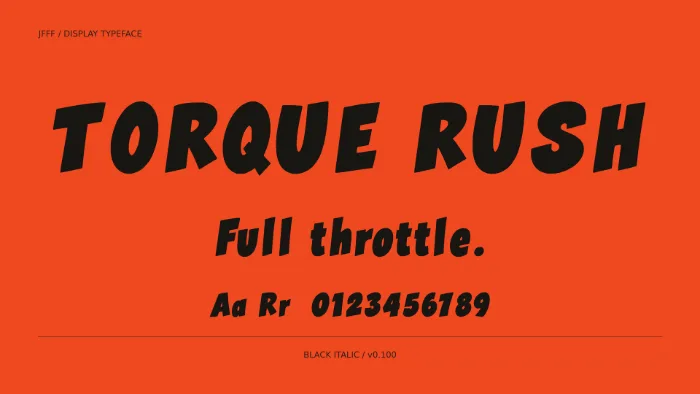 TORQUE RUSH display font specimen for campaign headlines.