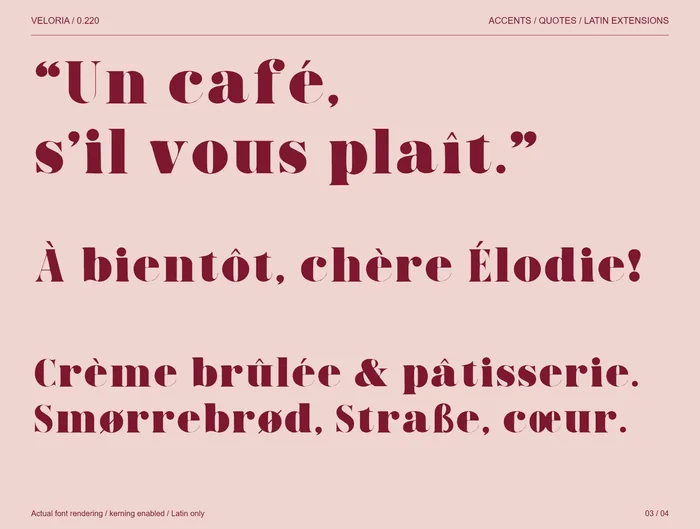 Veloria free font specimen 3