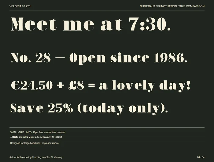 Veloria free font specimen 4