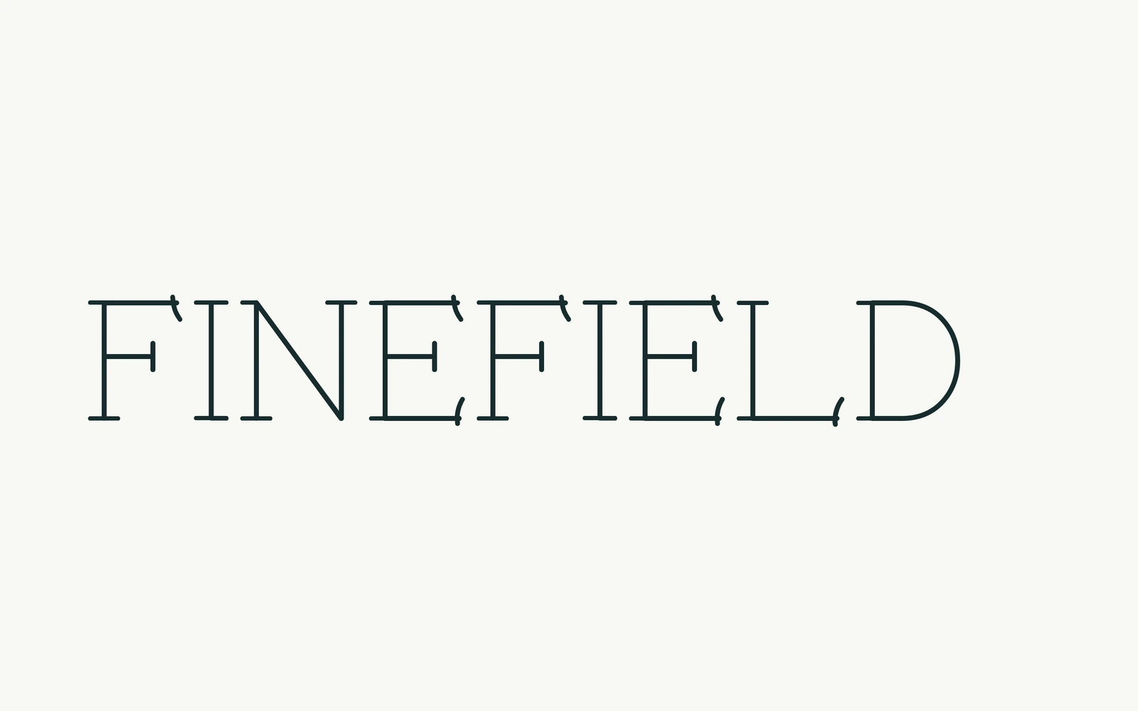 FINEFIELD name in the actual light serif, set with generous open space.