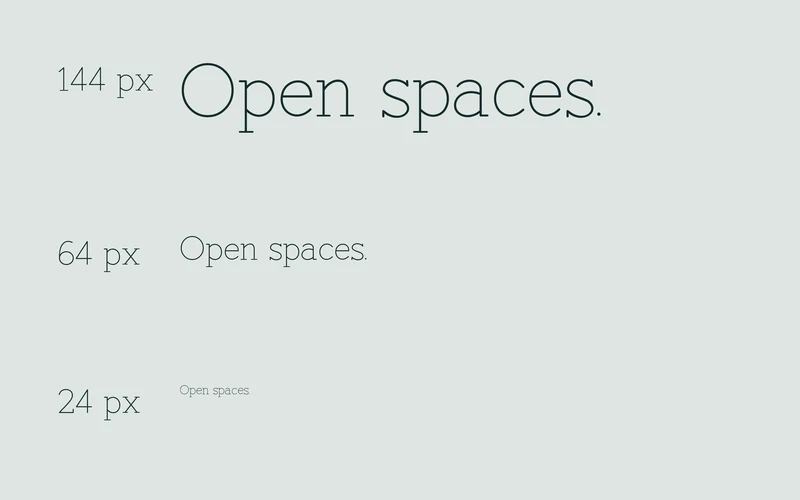 Open spaces at 144, 64 and 24 pixels, showing where fine strokes become less legible.