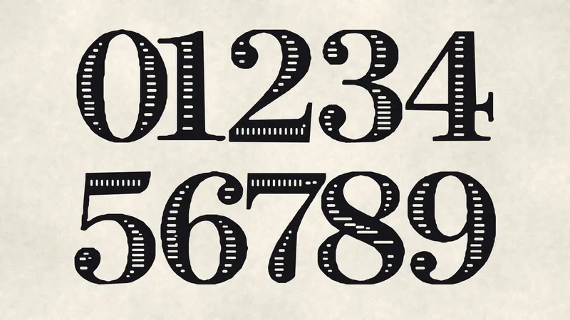 Numerals 0 to 9 of INK FILIGREE in two large rows of black figures on laid paper.