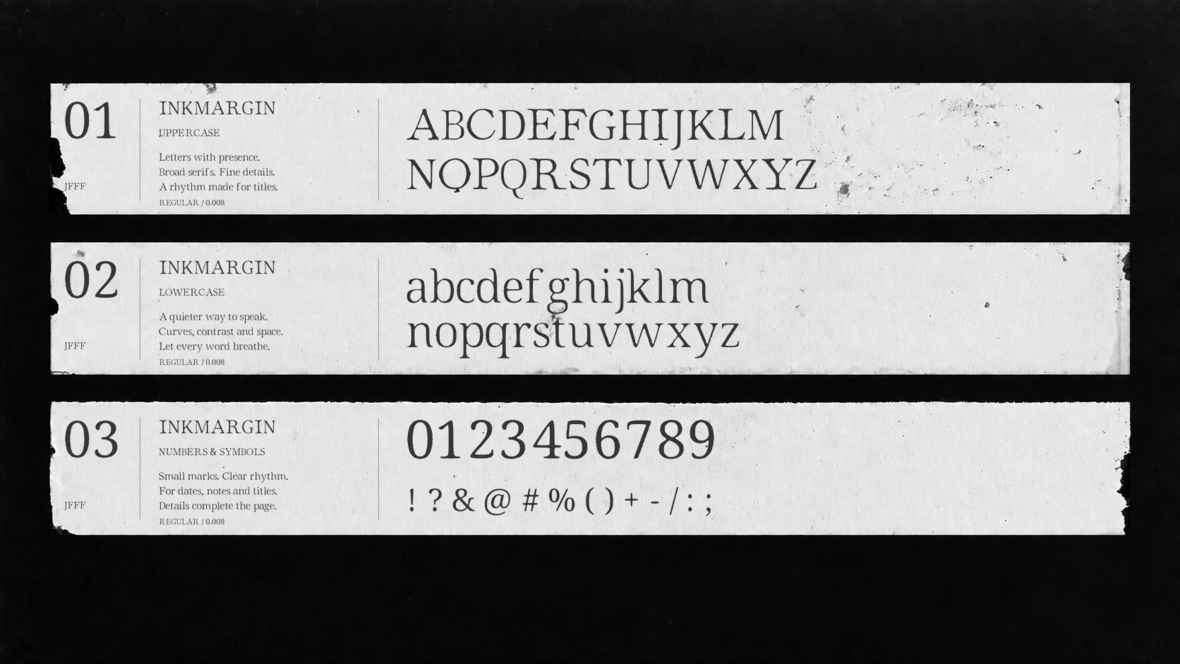 INKMARGIN printed on three paper strips.