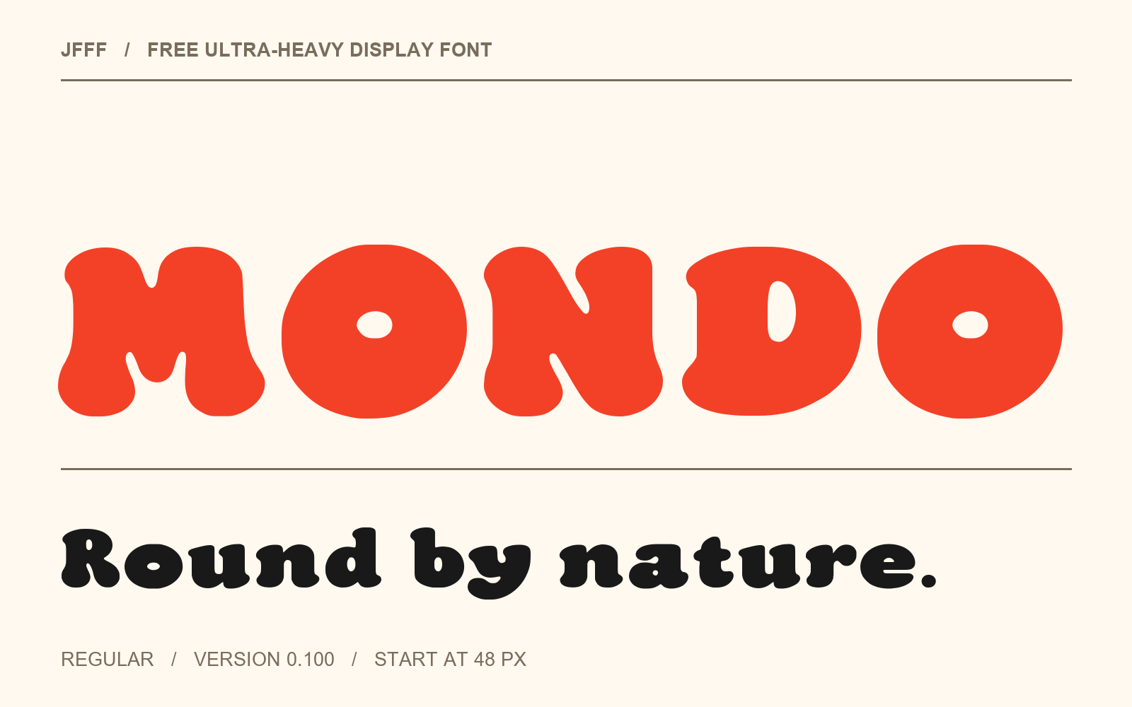 MONDO ultra-heavy rounded letters in orange on a warm paper field.