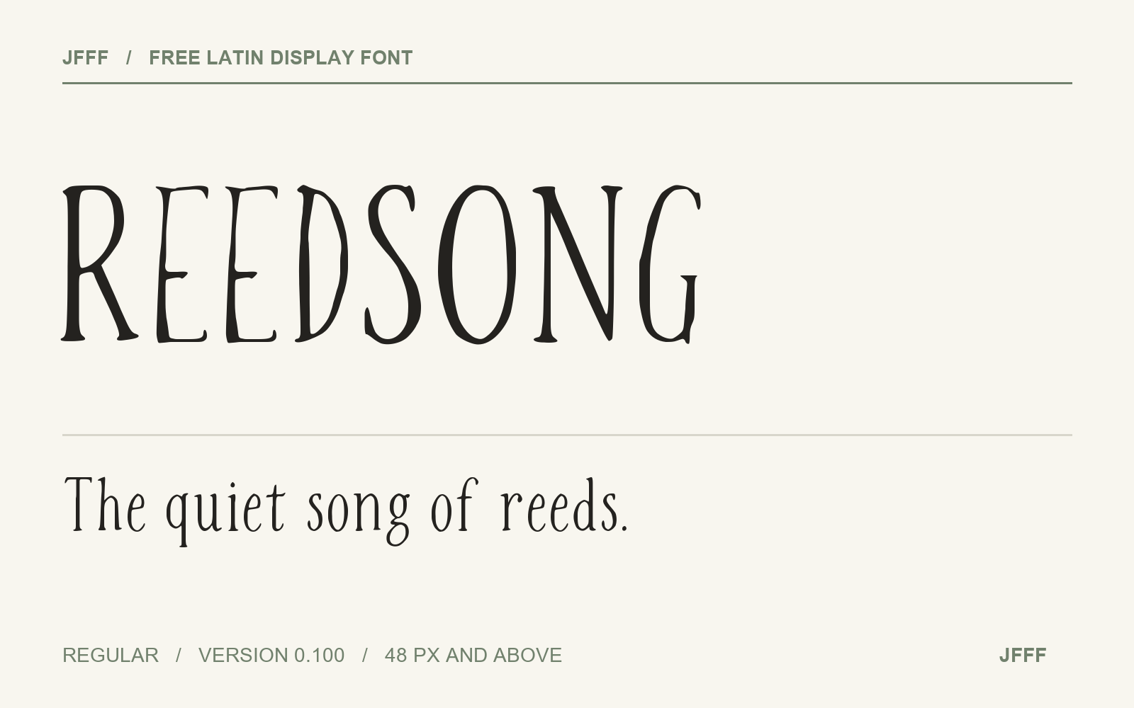 REEDSONG in its own narrow ink-drawn serif on a warm paper field.