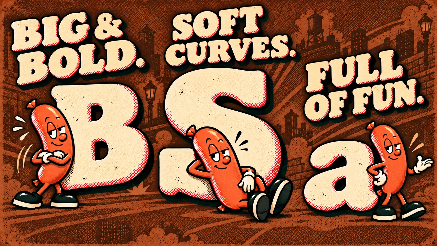Large B, S and a with characters illustrating the font’s bold curves.