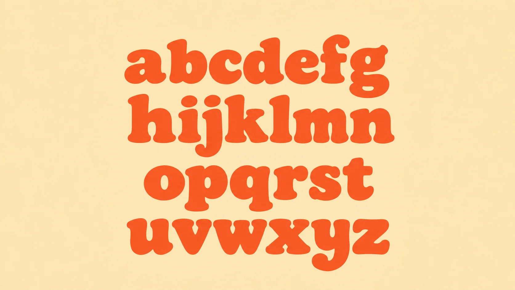 SAUSAGE lowercase alphabet a through z in four rows.