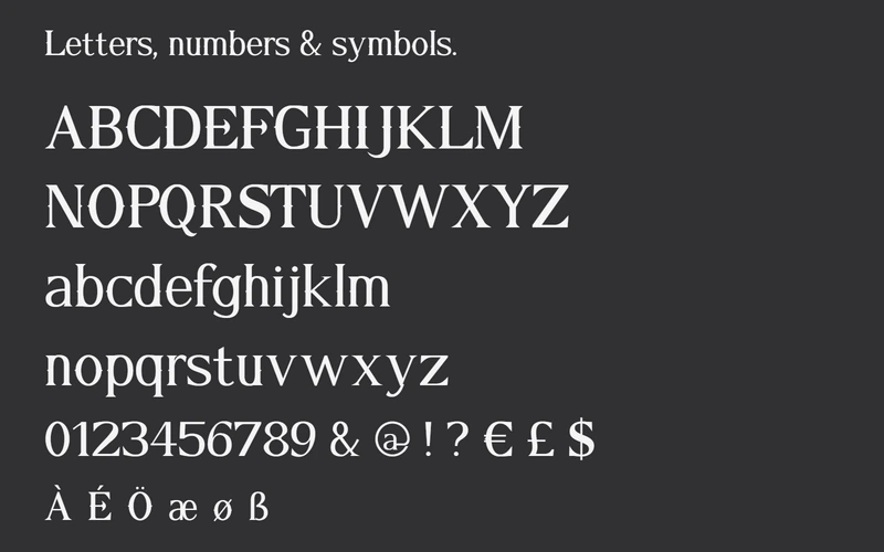 SEREVA uppercase, lowercase, figures and selected accented letters.