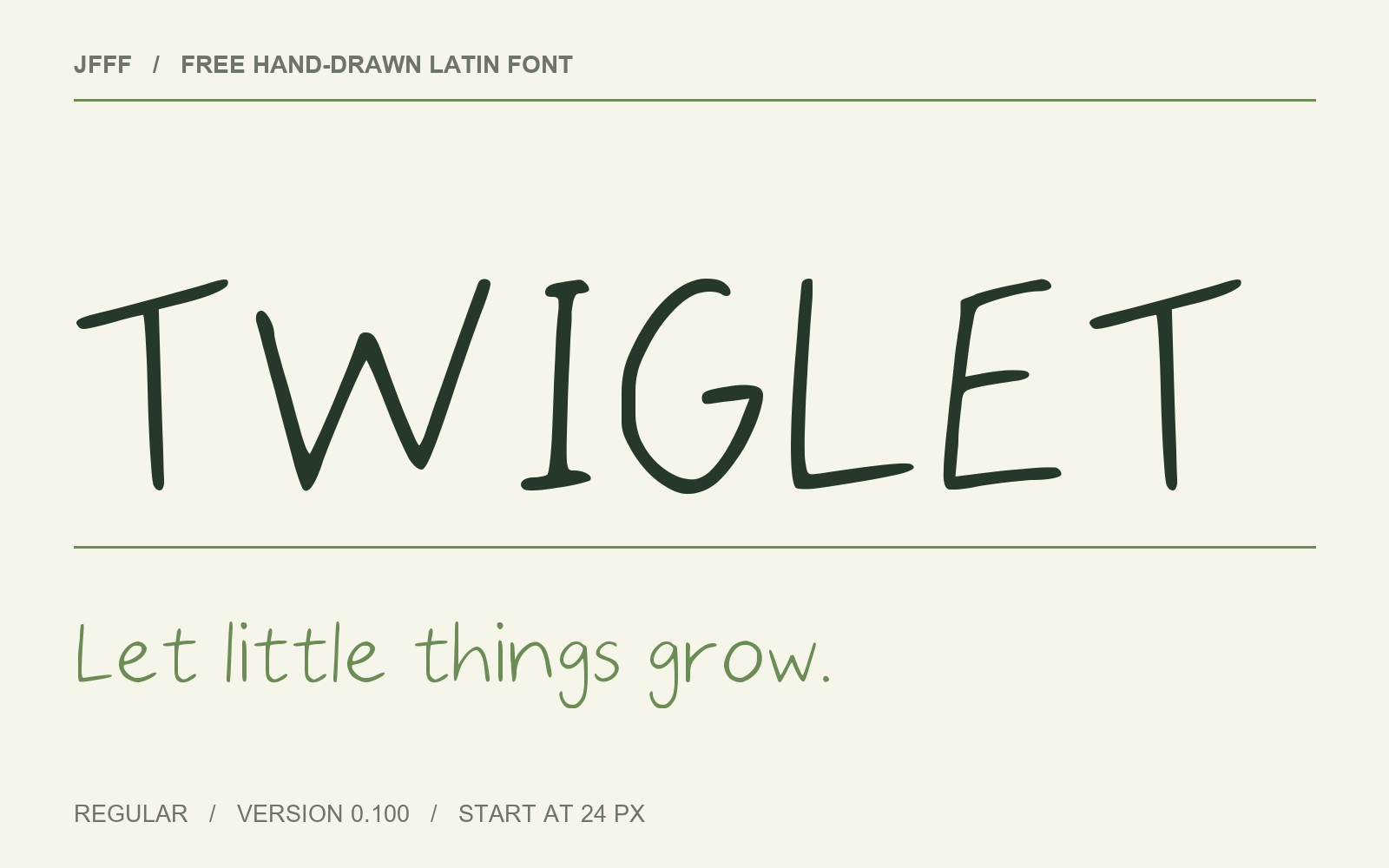 TWIGLET written in its own delicate hand-drawn font on warm paper.