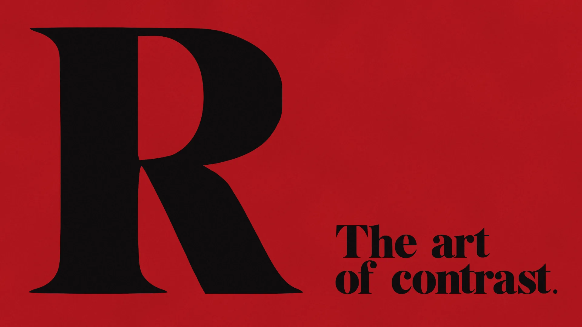 A giant black capital R on red shows the hairline-to-stem contrast of VALCREST beside the words The art of contrast.