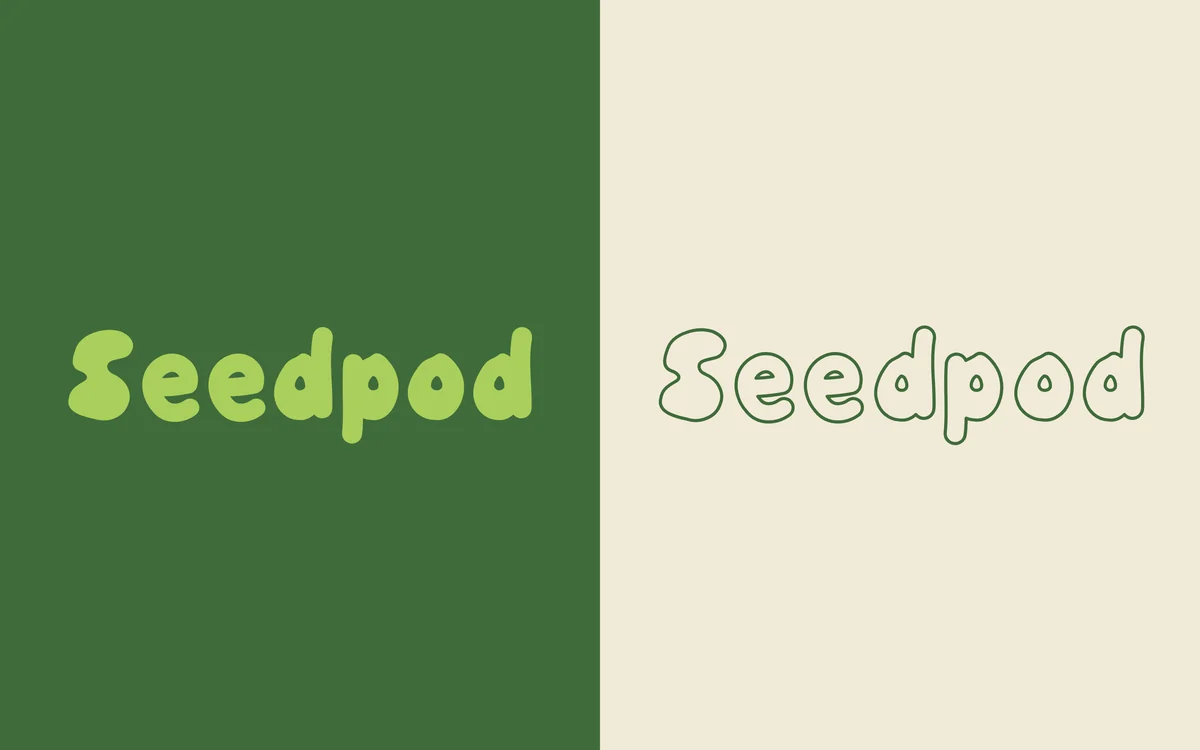 Seedpod in the Solid style on green beside Seedpod in the Outline style on oat.