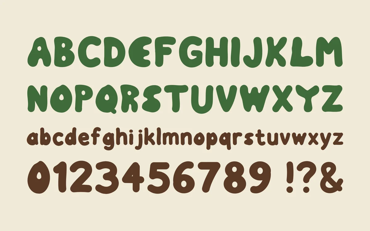 The Seedpod alphabet, figures and marks, each line set to the full width.